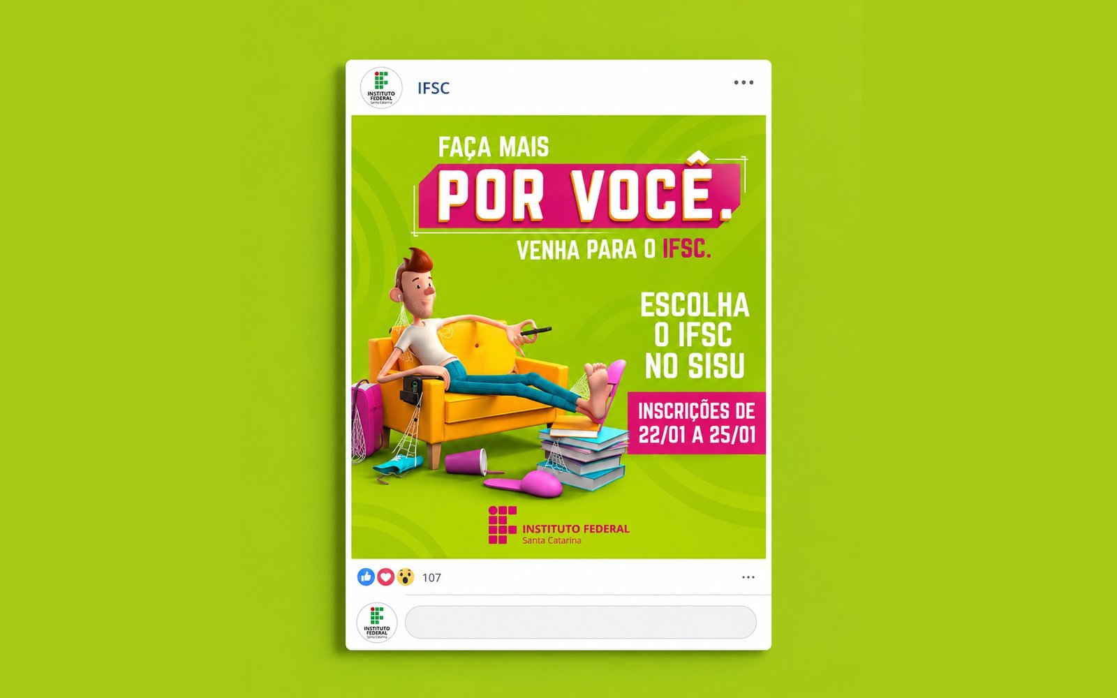 Post da campanha nas redes sociais anunciando as inscrições do Sisu no IFSC.
